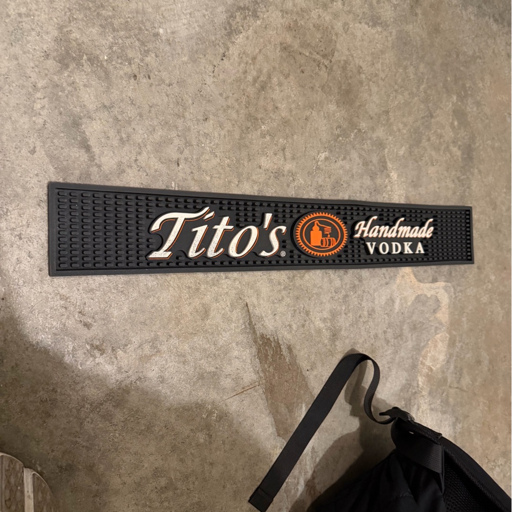 Tito's Handmade Vodka Bar Mat - Black with Orange & White Logo